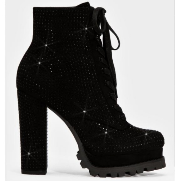 Dolls Kill Shoes - 𝙇𝙖𝙨𝙩 𝙎𝙞𝙯𝙚 10 💎Rhinestone Embellished Boot - BLACK Boot